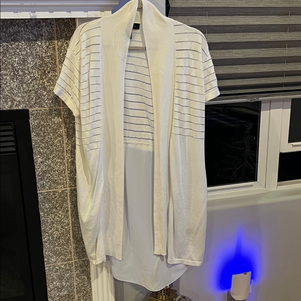 White Short Sleeve Kimono with sheer  stripe